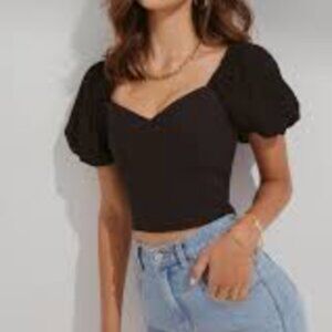 Abercrombie & Fitch Black Puff Sleeve Corset Top